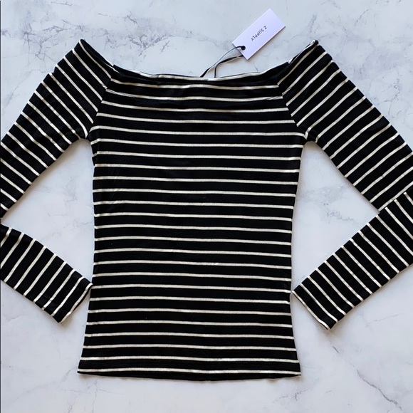 Stripe Long Sleeve Off the Shoulder Top - Picture 2 of 2